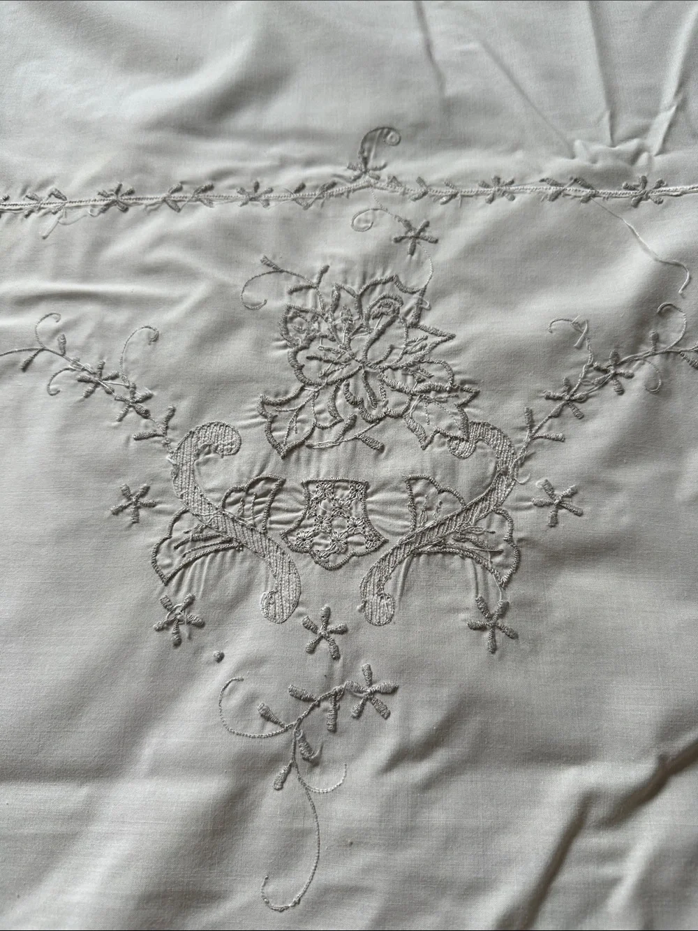 Embroidered Floral Bedding Panel - Cream